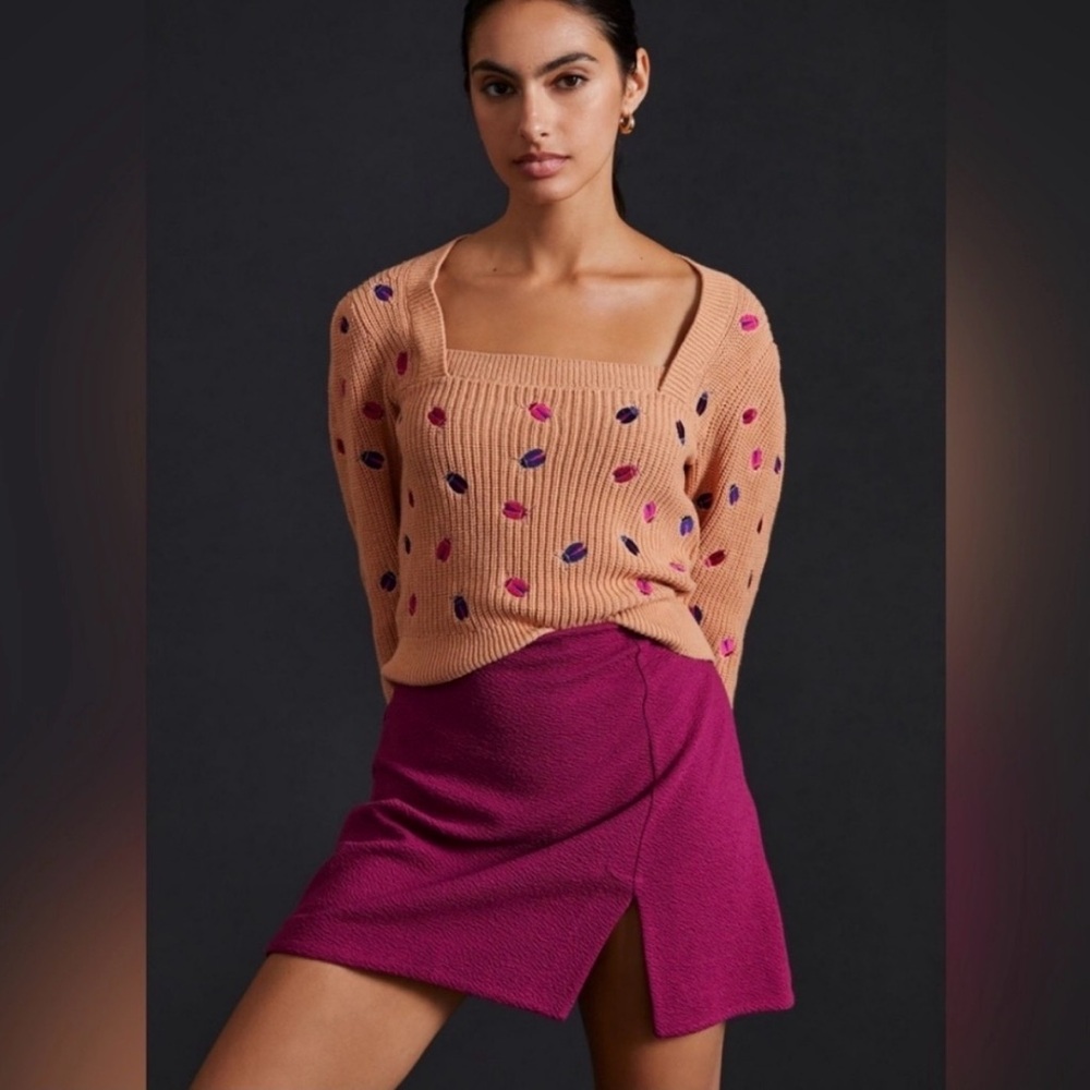 Maeve Elliana Ladybug Embroidered Square Neck Sweater by Anthropologie